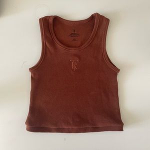 Tres Rasche Crop “Wife Protector” Ribbed Brown Tank Top